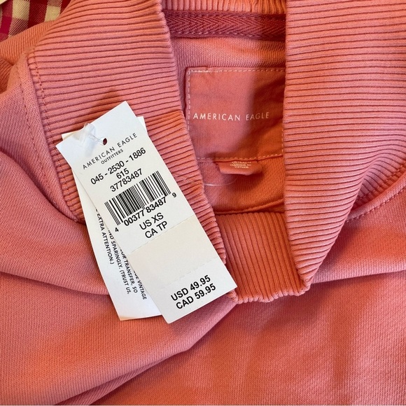 American Eagle Pink Mock-neck Pullover Sweatshirt Collegiate Barbie Casual - Picture 7 of 8